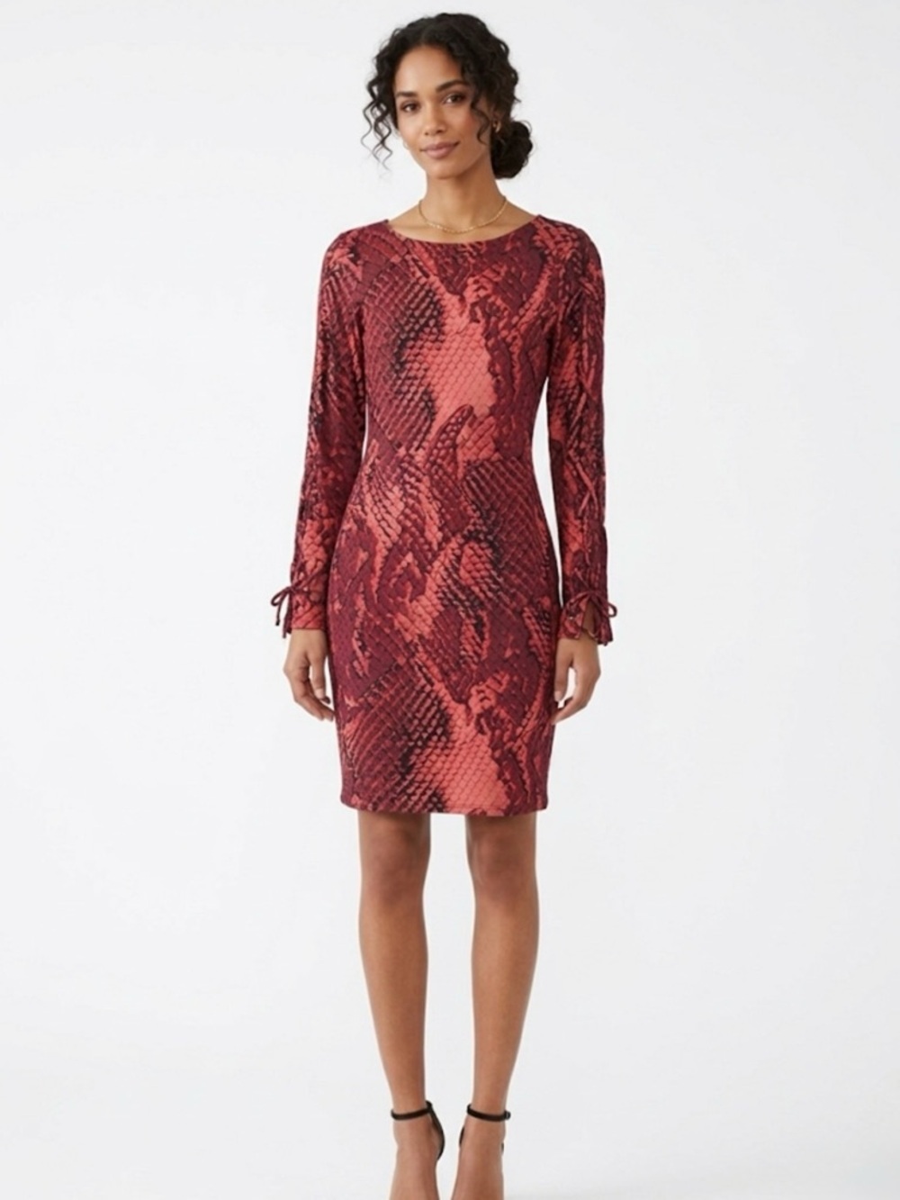 Project Runway Red Snakeskin Bodycon Dress - Lace-Up Sleeves - Size S